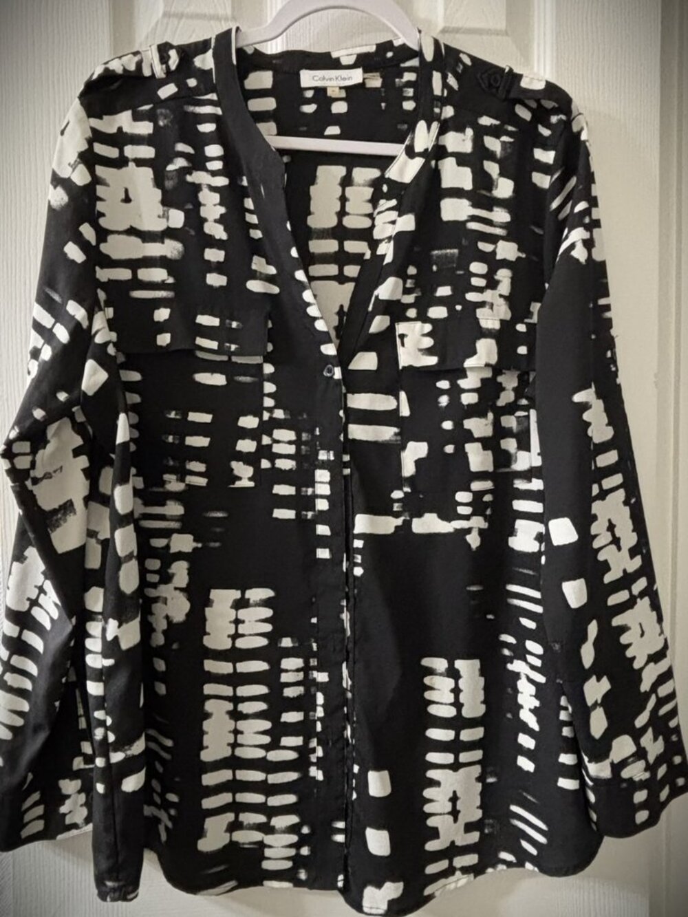 Calvin Klein black and white abstract print shirt